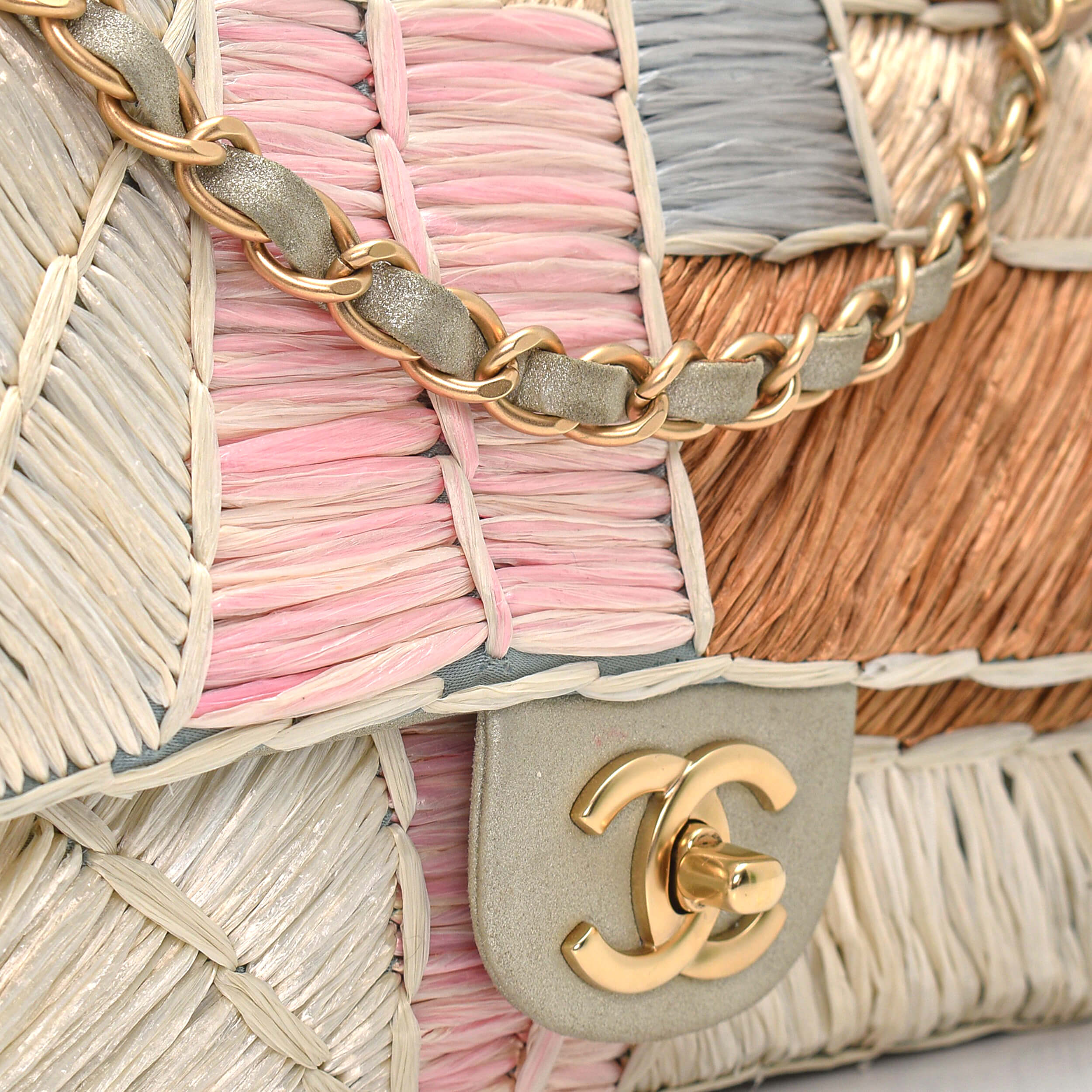 Chanel - Multicolor & Beige Wicker Limited Edition Medium Flap Bag